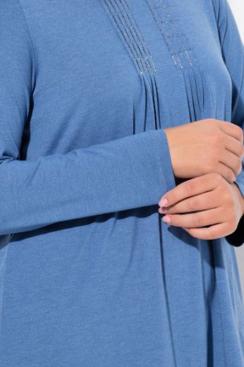Plus size veliki brojevi Majica dugih rukava s naborima na prednjoj strani A kroja za punije