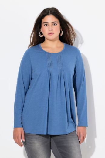 Plus size veliki brojevi Majica dugih rukava s naborima na prednjoj strani A kroja za punije