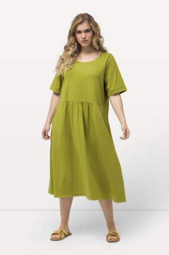 Plus size veliki brojevi Haljina midi kratkih rukava okruglog izreza za punije