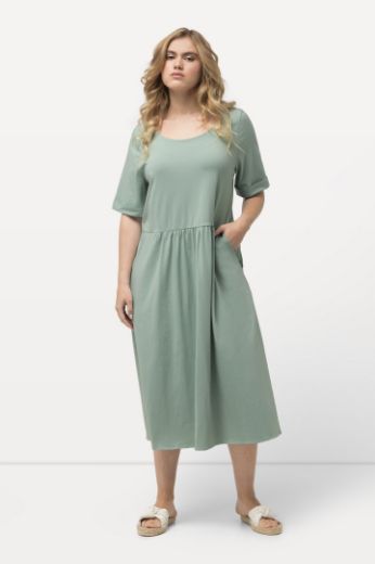 Plus size veliki brojevi Haljina midi kratkih rukava okruglog izreza za punije