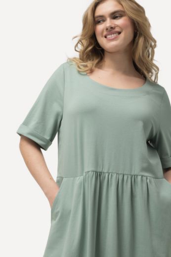 Plus size veliki brojevi Haljina midi kratkih rukava okruglog izreza za punije