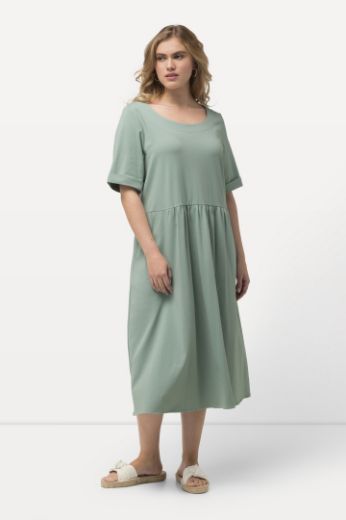 Plus size veliki brojevi Haljina midi kratkih rukava okruglog izreza za punije
