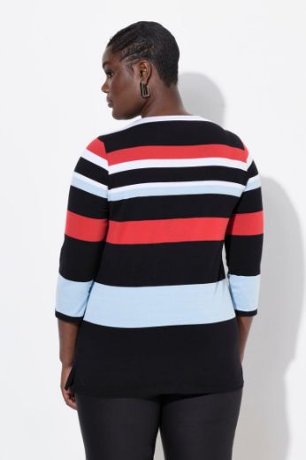 Plus size veliki brojevi Majica 3/4 rukavi na pruge za punije