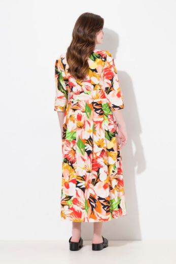 Plus size veliki brojevi Haljina maxi s 3/4 rukavima cvjetnog printa za punije