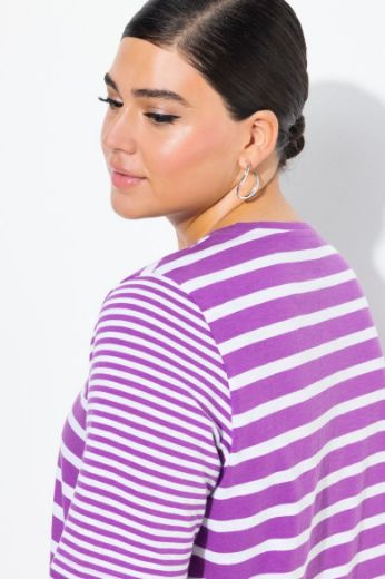 Plus size veliki brojevi Majica V ovratnika s prugama za punije