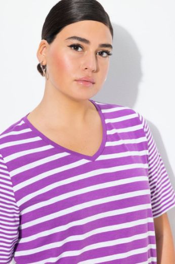 Plus size veliki brojevi Majica V ovratnika s prugama za punije