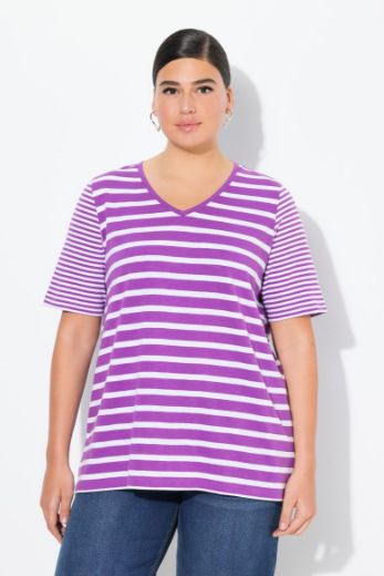 Plus size veliki brojevi Majica V ovratnika s prugama za punije