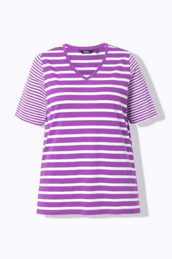 Plus size veliki brojevi Majica V ovratnika s prugama za punije