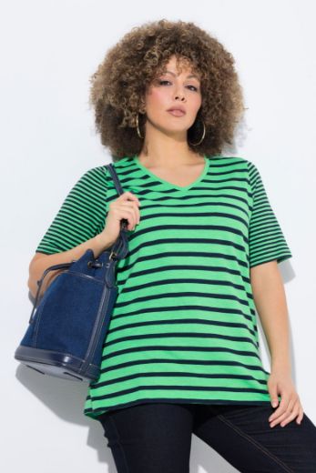 Plus size veliki brojevi Majica V ovratnika s prugama za punije