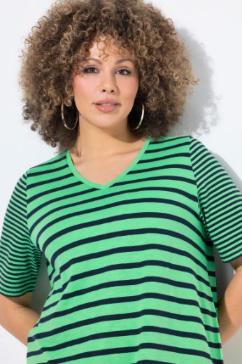 Plus size veliki brojevi Majica V ovratnika s prugama za punije