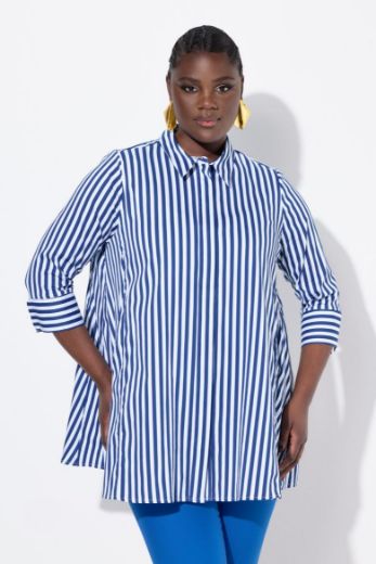 Plus size veliki brojevi Bluza na pruge s 3/4 rukavima za punije
