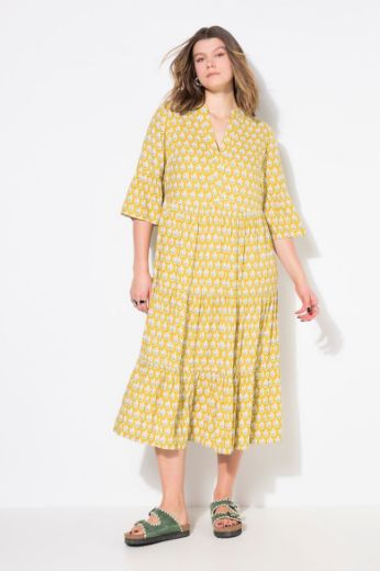 Plus size veliki brojevi Haljina maxi 3/4 rukava na volane za punije