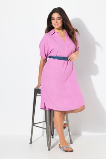 Plus size veliki brojevi Haljina kratkih rukava od mješavine lana za punije