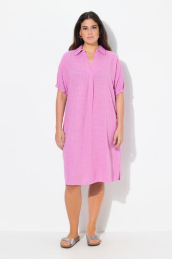 Plus size veliki brojevi Haljina kratkih rukava od mješavine lana za punije