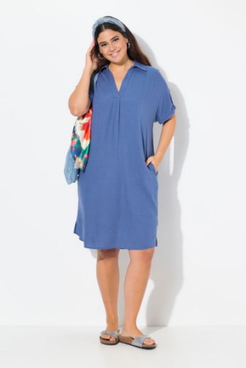 Plus size veliki brojevi Haljina kratkih rukava od mješavine lana za punije