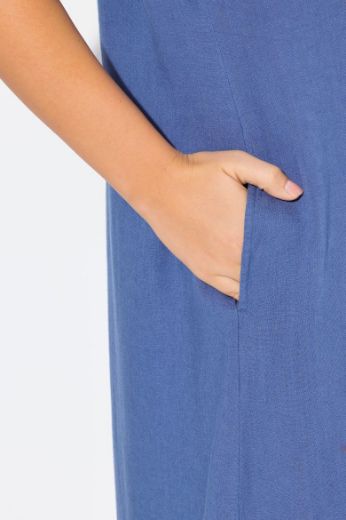 Plus size veliki brojevi Haljina kratkih rukava od mješavine lana za punije