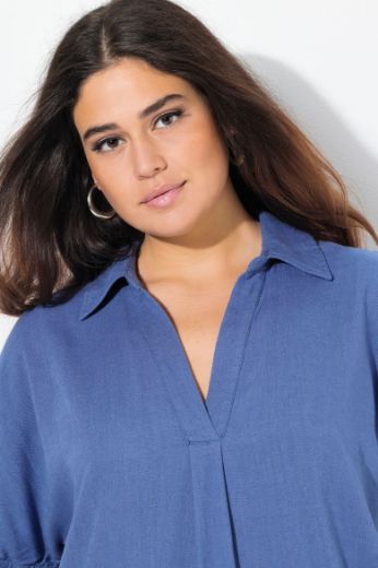 Plus size veliki brojevi Haljina kratkih rukava od mješavine lana za punije