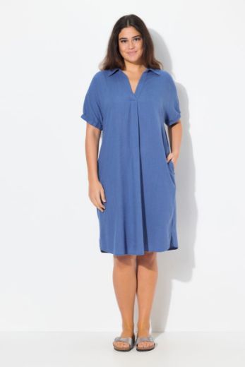 Plus size veliki brojevi Haljina kratkih rukava od mješavine lana za punije