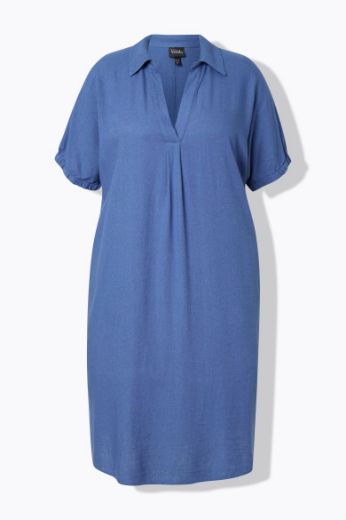 Plus size veliki brojevi Haljina kratkih rukava od mješavine lana za punije