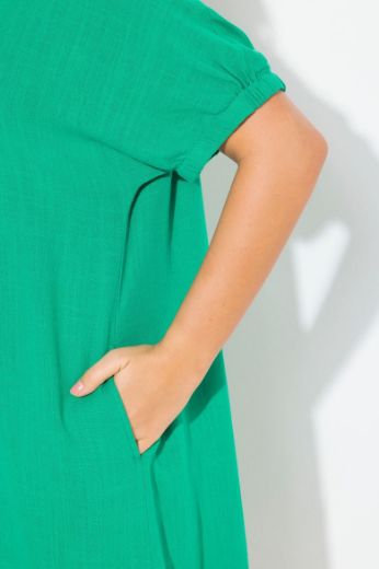 Plus size veliki brojevi Haljina kratkih rukava od mješavine lana za punije