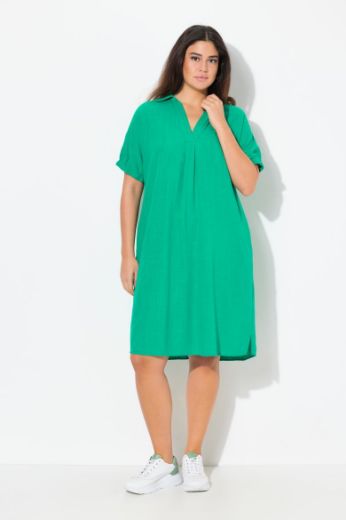 Plus size veliki brojevi Haljina kratkih rukava od mješavine lana za punije