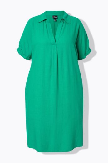 Plus size veliki brojevi Haljina kratkih rukava od mješavine lana za punije
