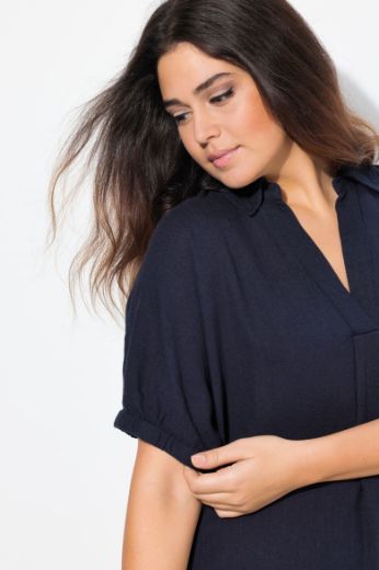 Plus size veliki brojevi Haljina kratkih rukava od mješavine lana za punije
