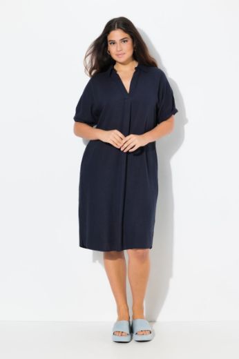 Plus size veliki brojevi Haljina kratkih rukava od mješavine lana za punije