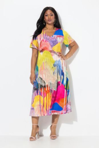 Plus size veliki brojevi Haljina midi kratkih rukava za punije