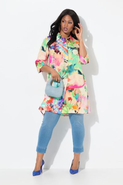 Veliki brojevi Bluza 3/4 rukava dužeg A kroja moda za punije