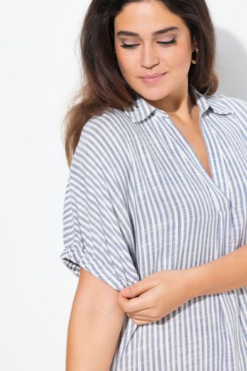 Plus size veliki brojevi Haljina na pruge V ovratnika za punije
