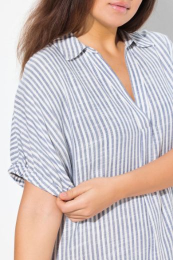 Plus size veliki brojevi Haljina na pruge V ovratnika za punije