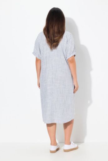 Plus size veliki brojevi Haljina na pruge V ovratnika za punije