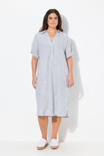 Plus size veliki brojevi Haljina na pruge V ovratnika za punije