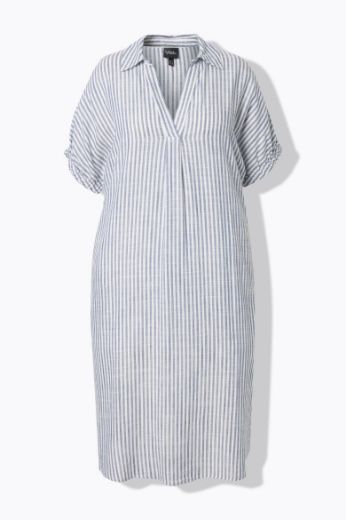 Plus size veliki brojevi Haljina na pruge V ovratnika za punije