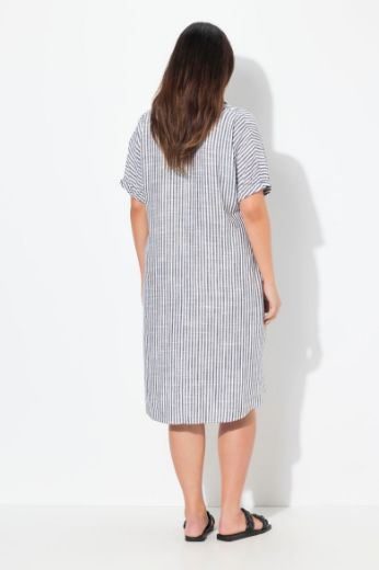 Plus size veliki brojevi Haljina na pruge V ovratnika za punije