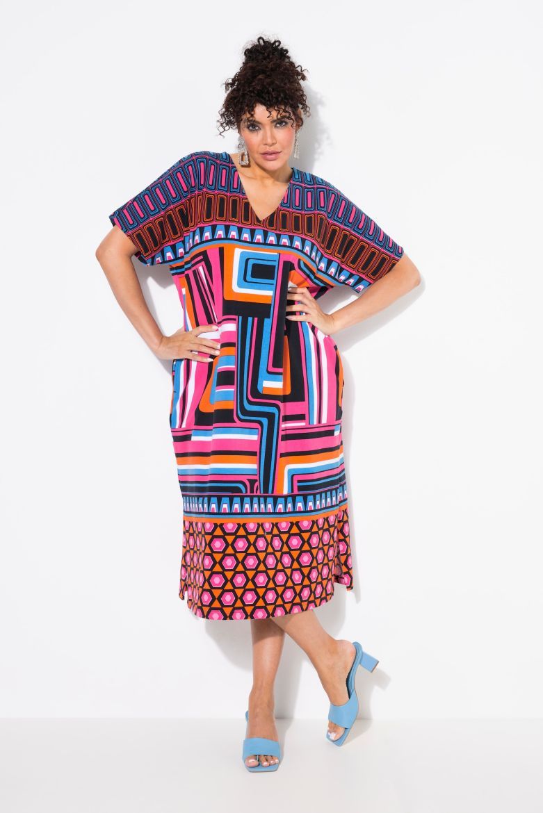 Plus size veliki brojevi Haljina kratkih rukava V ovratnika za punije
