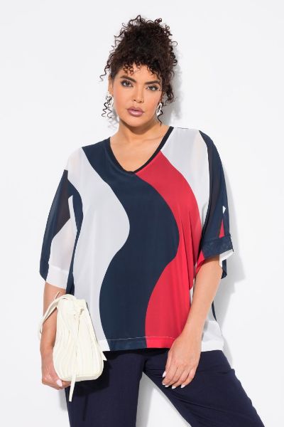 Veliki brojevi Majica 3/4 rukava V ovratnika moda za punije