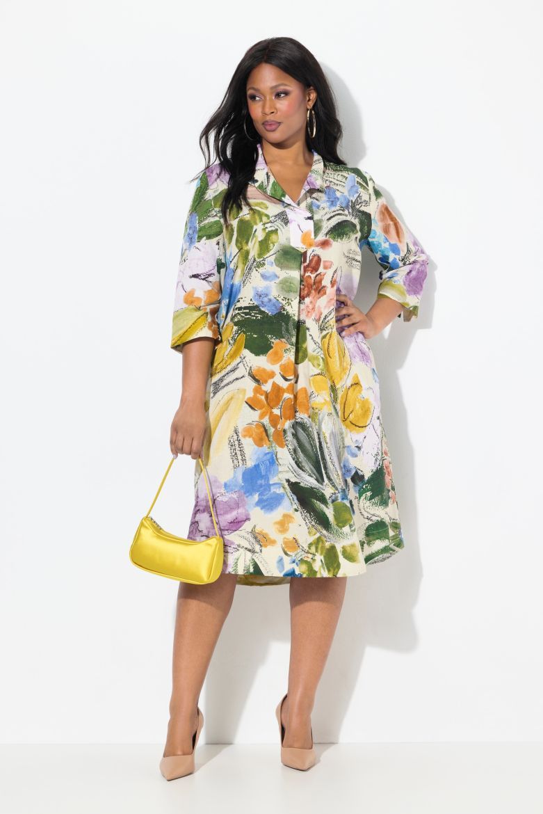 Plus size veliki brojevi Haljina midi 3/4 rukava A kroja za punije