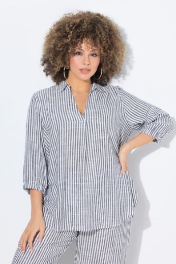 Plus size veliki brojevi Tunika 3/4 rukava od mješavine lana za punije