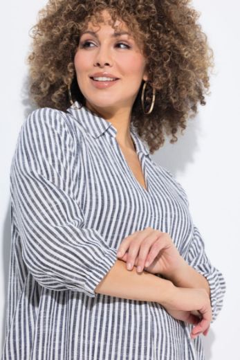 Plus size veliki brojevi Tunika 3/4 rukava od mješavine lana za punije