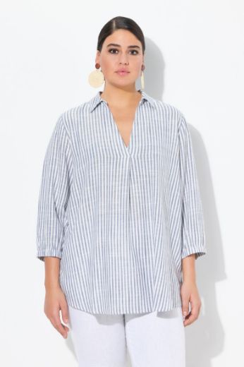 Plus size veliki brojevi Tunika 3/4 rukava od mješavine lana za punije
