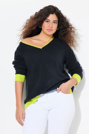 Plus size veliki brojevi Pulover dugih rukava V ovratnika za punije