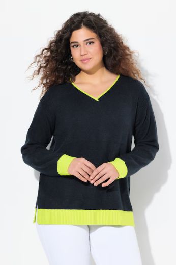 Plus size veliki brojevi Pulover dugih rukava V ovratnika za punije