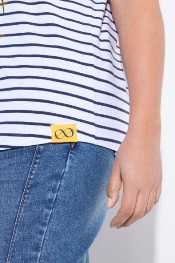 Plus size veliki brojevi Majica sa v izrezom prugasta sa printom za punije
