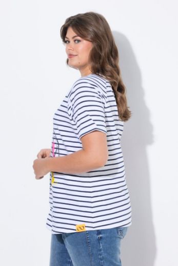 Plus size veliki brojevi Majica sa v izrezom prugasta sa printom za punije