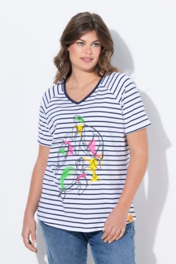 Plus size veliki brojevi Majica sa v izrezom prugasta sa printom za punije