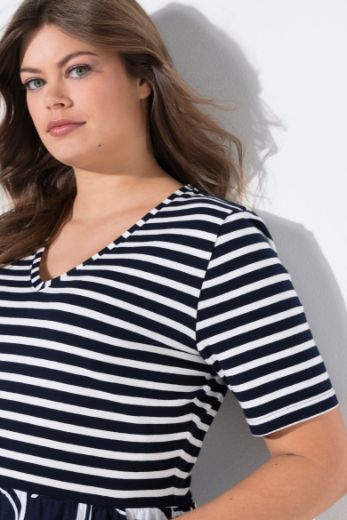 Plus size veliki brojevi Haljina kratkih rukava sa prugama do struka za punije