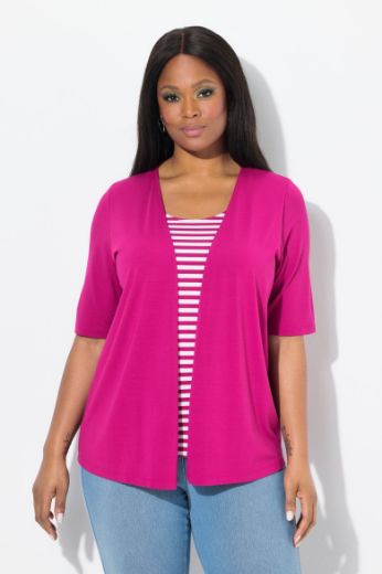 Plus size veliki brojevi Majica 2u1 na pruge za punije