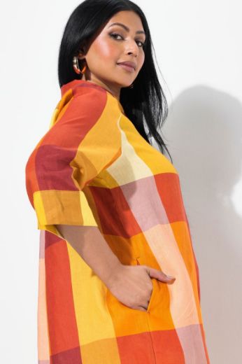 Plus size veliki brojevi Haljina lanena karirana za punije